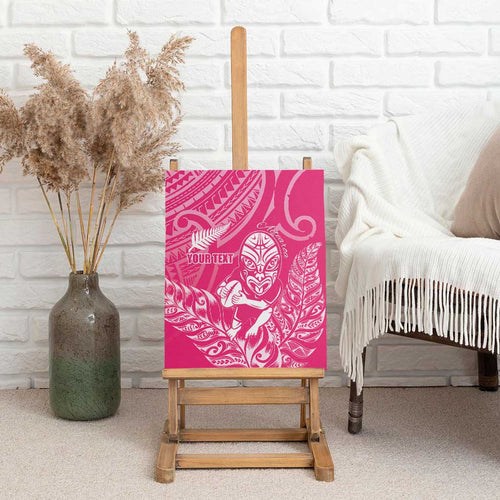 New Zealand Silver Fern Rugby Custom Canvas Wall Art Maori Tiki Pink Version