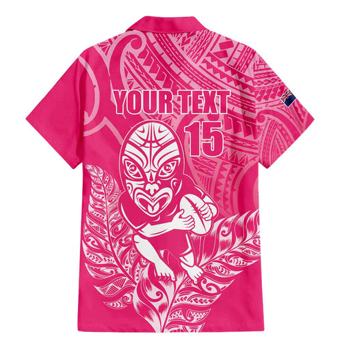 New Zealand Silver Fern Rugby Custom Family Matching Mermaid Dress and Hawaiian Shirt Maori Tiki Pink Version
