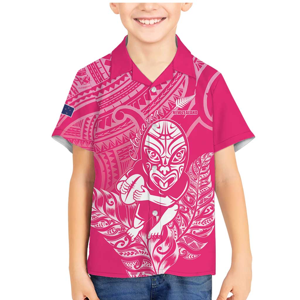 New Zealand Silver Fern Rugby Custom Family Matching Mermaid Dress and Hawaiian Shirt Maori Tiki Pink Version