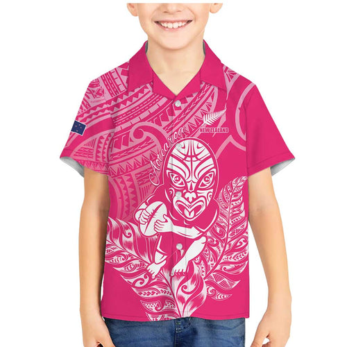 New Zealand Silver Fern Rugby Custom Family Matching Mermaid Dress and Hawaiian Shirt Maori Tiki Pink Version