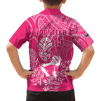 New Zealand Silver Fern Rugby Custom Family Matching Off The Shoulder Long Sleeve Dress and Hawaiian Shirt Maori Tiki Pink Version