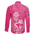 New Zealand Silver Fern Rugby Custom Family Matching Off The Shoulder Long Sleeve Dress and Hawaiian Shirt Maori Tiki Pink Version