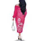New Zealand Silver Fern Rugby Custom Family Matching Off The Shoulder Long Sleeve Dress and Hawaiian Shirt Maori Tiki Pink Version