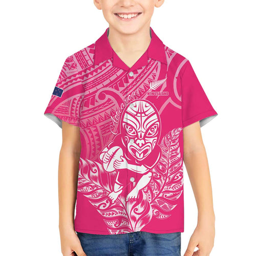 New Zealand Silver Fern Rugby Custom Family Matching Off The Shoulder Long Sleeve Dress and Hawaiian Shirt Maori Tiki Pink Version