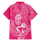 New Zealand Silver Fern Rugby Custom Family Matching Off Shoulder Maxi Dress and Hawaiian Shirt Maori Tiki Pink Version