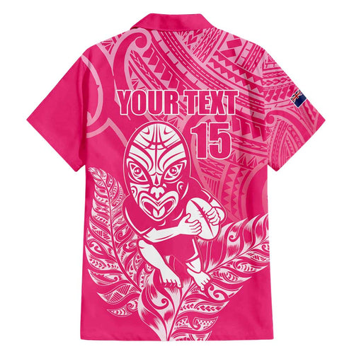 New Zealand Silver Fern Rugby Custom Family Matching Off Shoulder Maxi Dress and Hawaiian Shirt Maori Tiki Pink Version