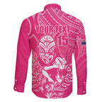 New Zealand Silver Fern Rugby Custom Family Matching Off Shoulder Maxi Dress and Hawaiian Shirt Maori Tiki Pink Version