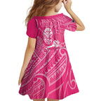 New Zealand Silver Fern Rugby Custom Family Matching Off Shoulder Short Dress and Hawaiian Shirt Maori Tiki Pink Version
