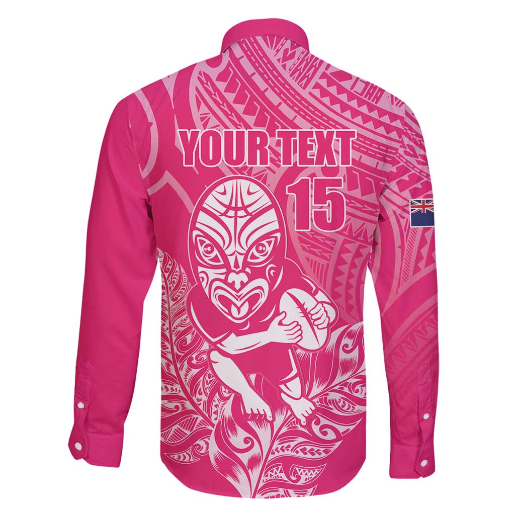New Zealand Silver Fern Rugby Custom Family Matching Off Shoulder Short Dress and Hawaiian Shirt Maori Tiki Pink Version