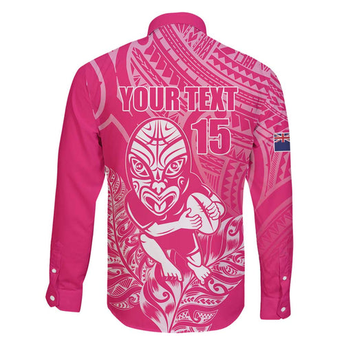 New Zealand Silver Fern Rugby Custom Family Matching Off Shoulder Short Dress and Hawaiian Shirt Maori Tiki Pink Version