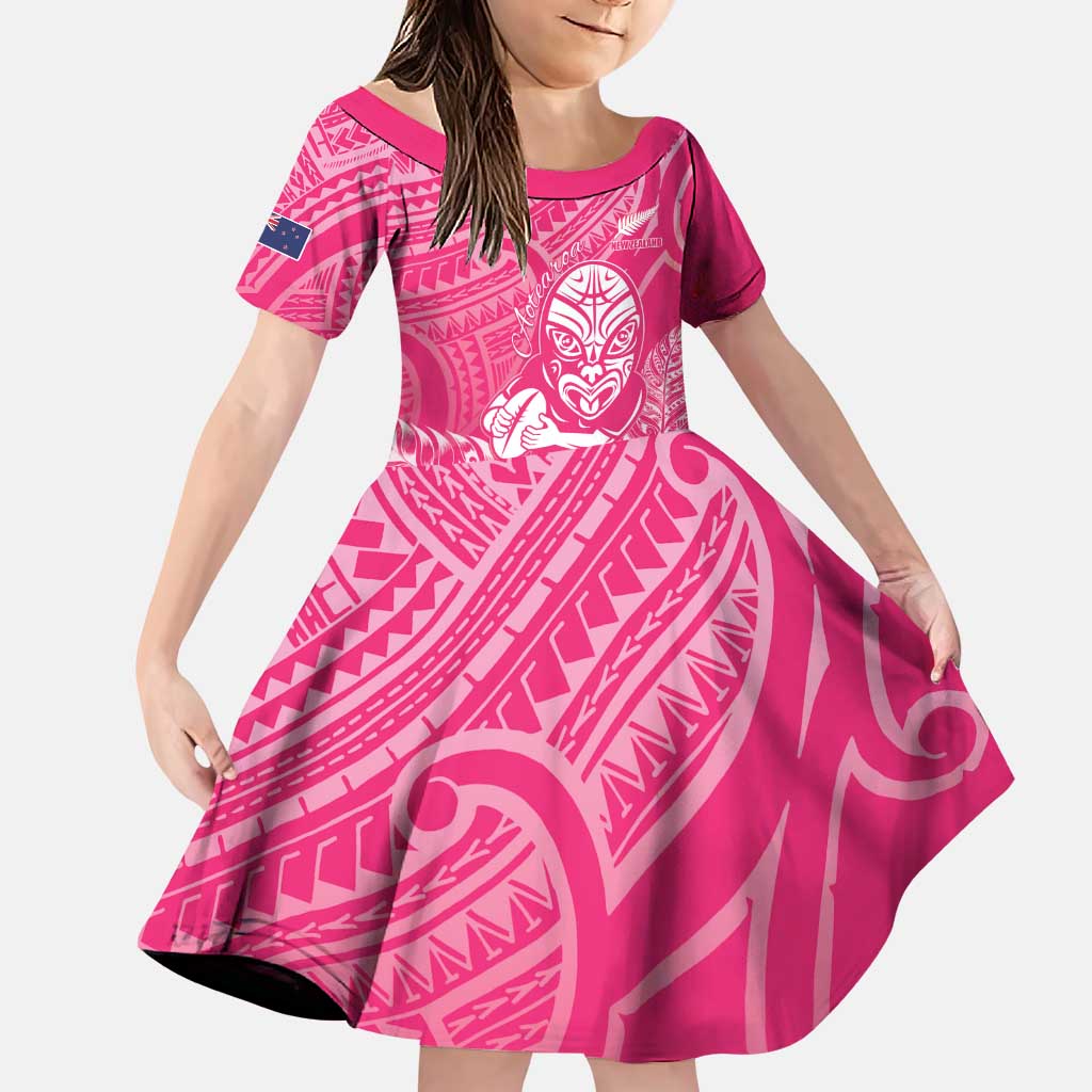 New Zealand Silver Fern Rugby Custom Family Matching Puletasi and Hawaiian Shirt Maori Tiki Pink Version