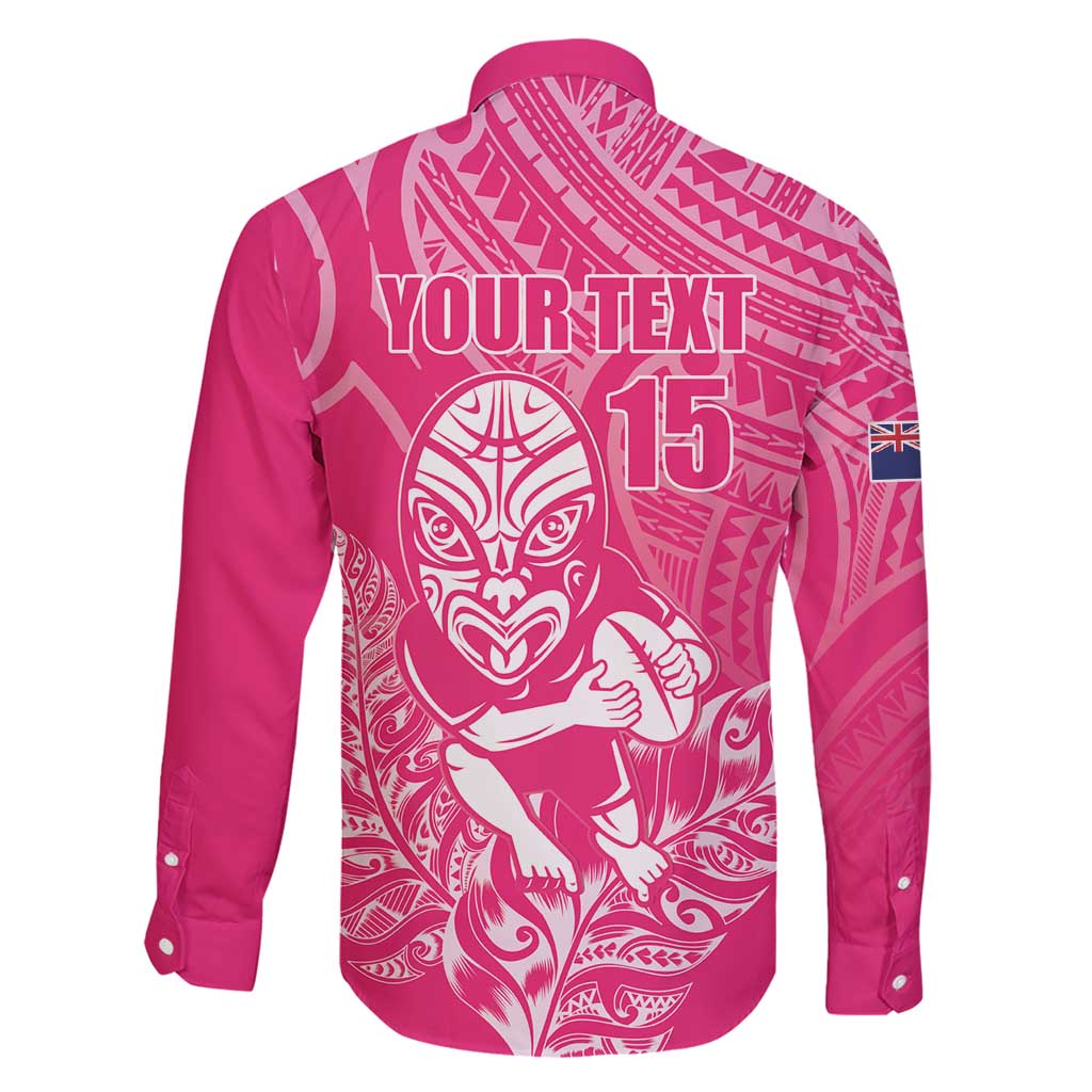 New Zealand Silver Fern Rugby Custom Family Matching Short Sleeve Bodycon Dress and Hawaiian Shirt Maori Tiki Pink Version