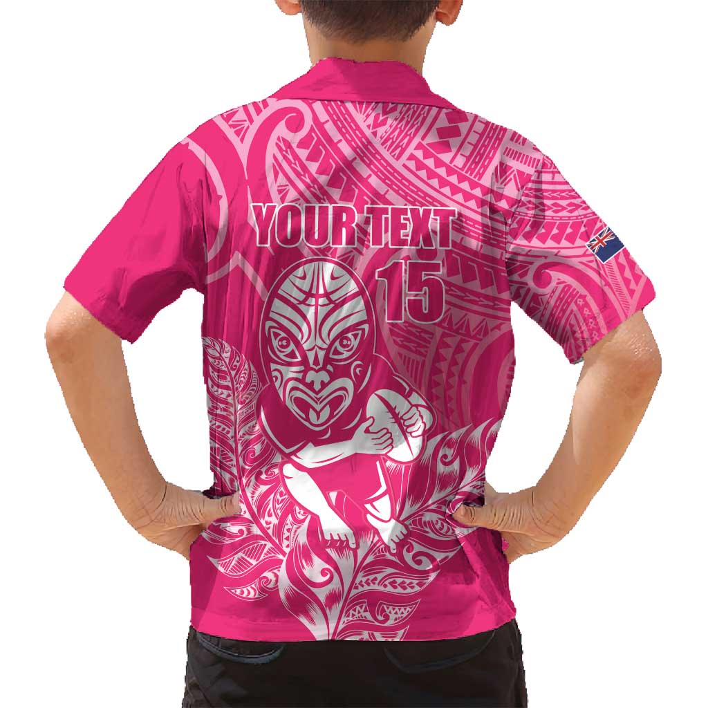 New Zealand Silver Fern Rugby Custom Family Matching Tank Maxi Dress and Hawaiian Shirt Maori Tiki Pink Version