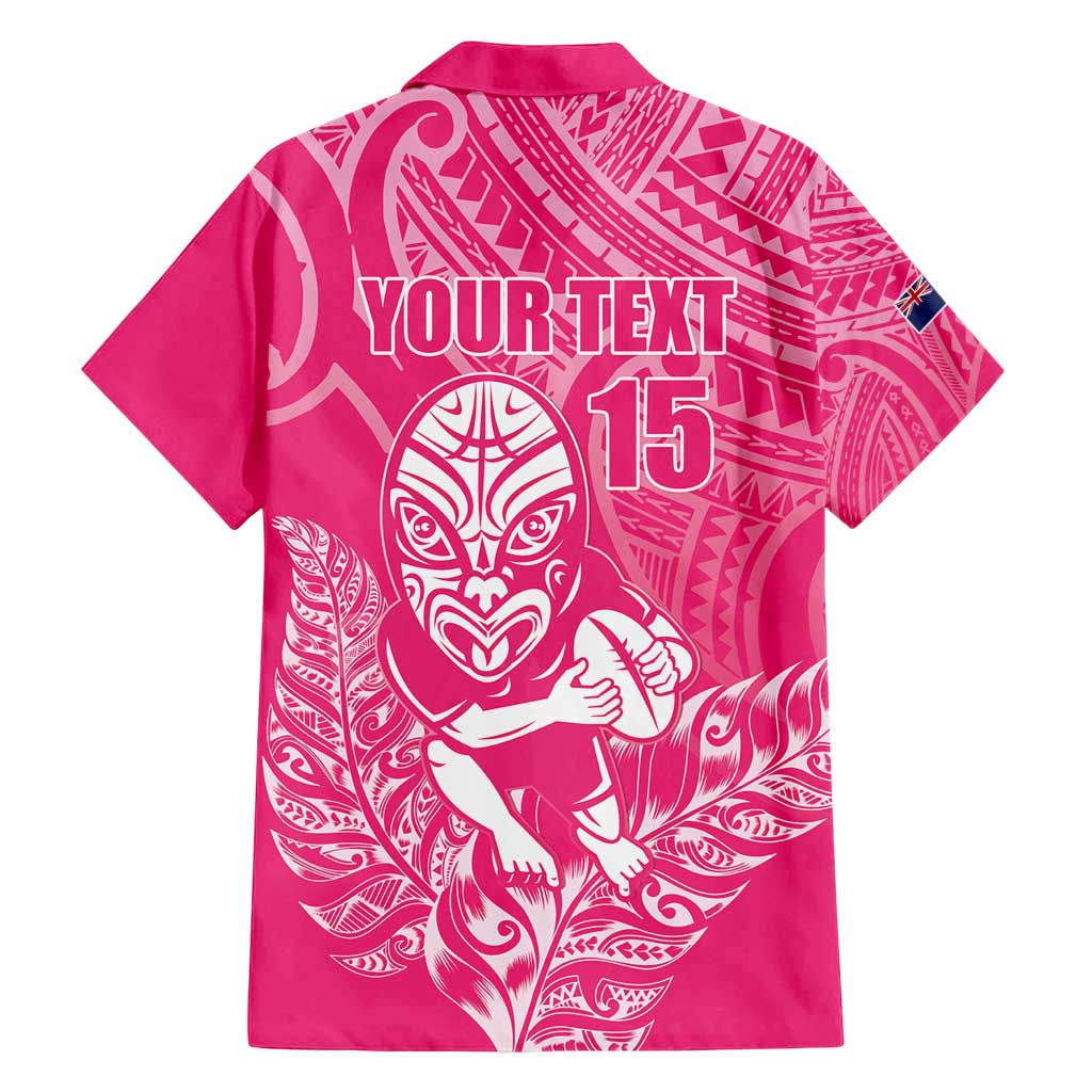 New Zealand Silver Fern Rugby Custom Family Matching Tank Maxi Dress and Hawaiian Shirt Maori Tiki Pink Version