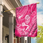 New Zealand Silver Fern Rugby Custom Garden Flag Maori Tiki Pink Version