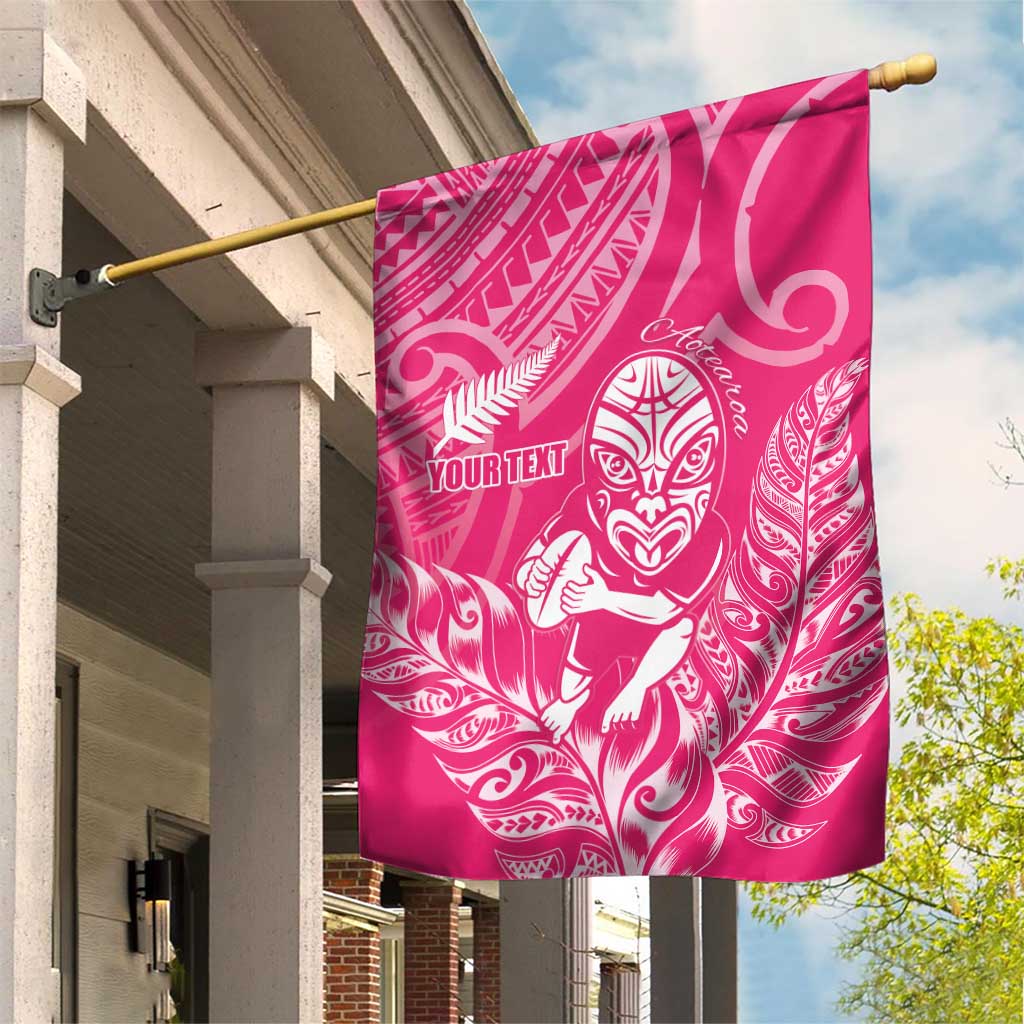 New Zealand Silver Fern Rugby Custom Garden Flag Maori Tiki Pink Version