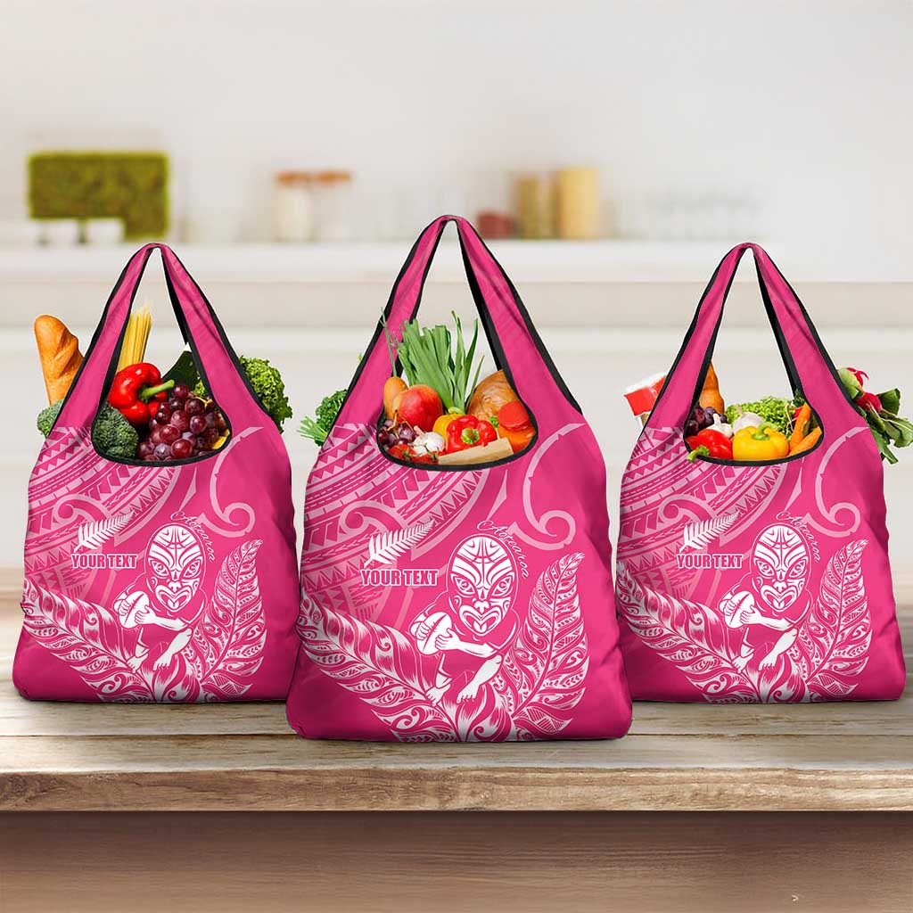 New Zealand Silver Fern Rugby Custom Grocery Bag Maori Tiki Pink Version