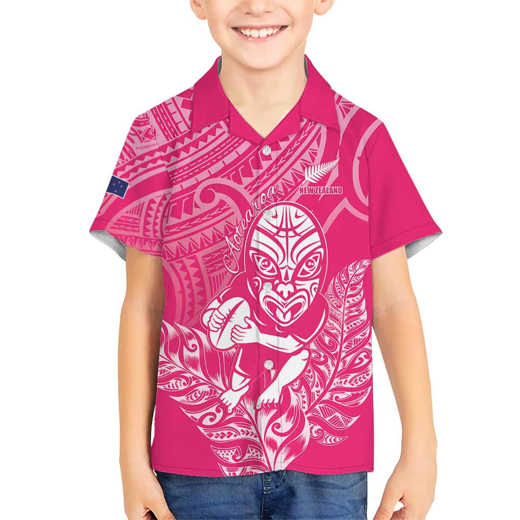 New Zealand Silver Fern Rugby Custom Hawaiian Shirt Maori Tiki Pink Version