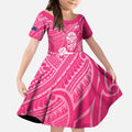 New Zealand Silver Fern Rugby Custom Kid Short Sleeve Dress Maori Tiki Pink Version