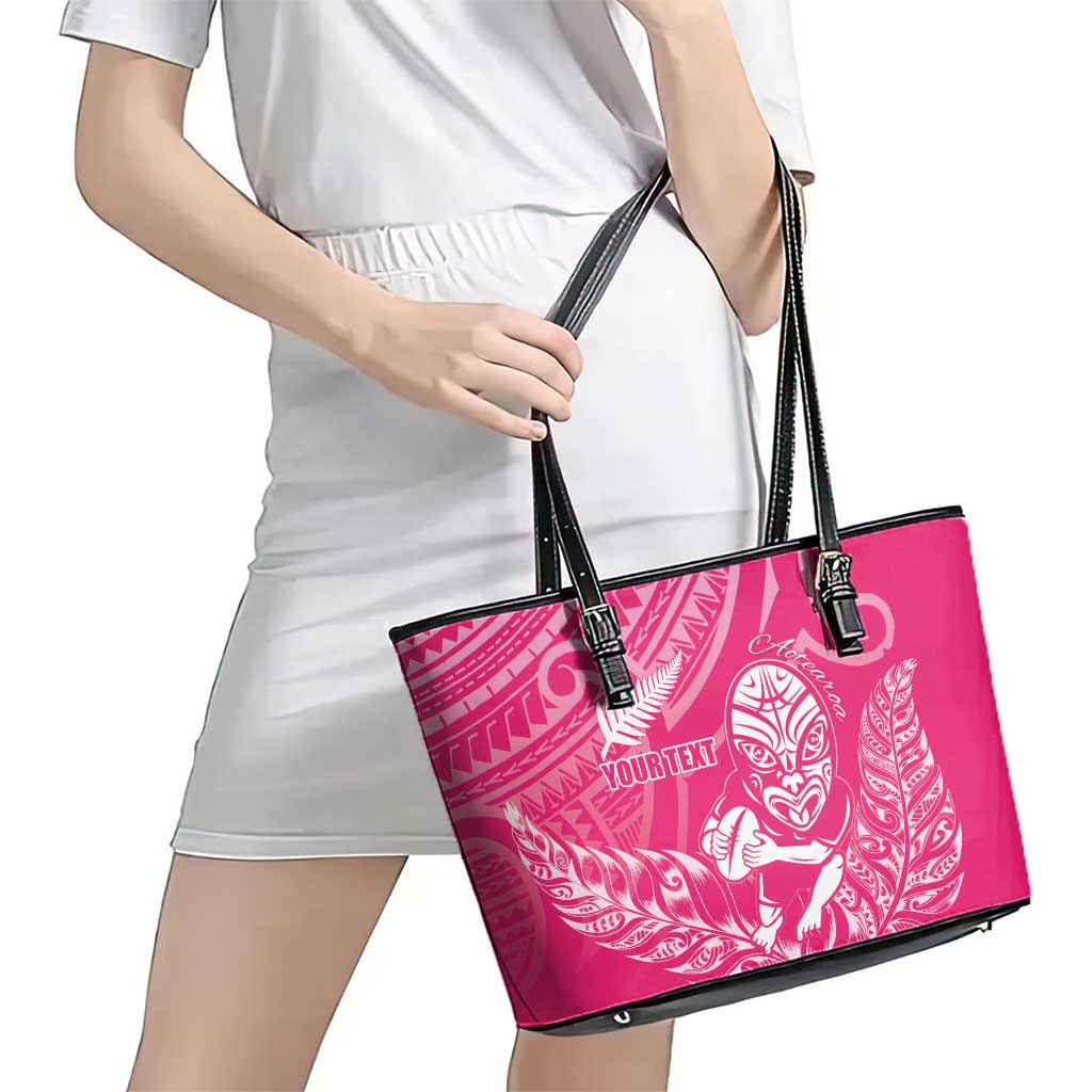 New Zealand Silver Fern Rugby Custom Leather Tote Bag Maori Tiki Pink Version