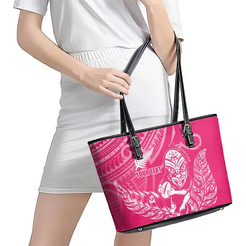 New Zealand Silver Fern Rugby Custom Leather Tote Bag Maori Tiki Pink Version