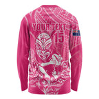 New Zealand Silver Fern Rugby Custom Long Sleeve Shirt Maori Tiki Pink Version