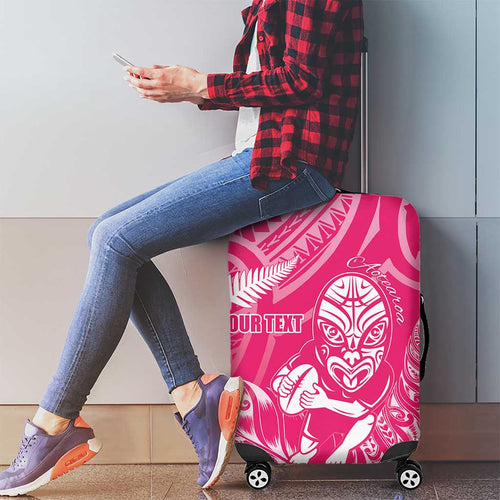 New Zealand Silver Fern Rugby Custom Luggage Cover Maori Tiki Pink Version