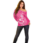 New Zealand Silver Fern Rugby Custom Off Shoulder Sweater Maori Tiki Pink Version