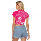 New Zealand Silver Fern Rugby Custom Raglan Cropped T Shirt Maori Tiki Pink Version