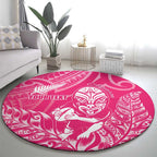 New Zealand Silver Fern Rugby Custom Round Carpet Maori Tiki Pink Version