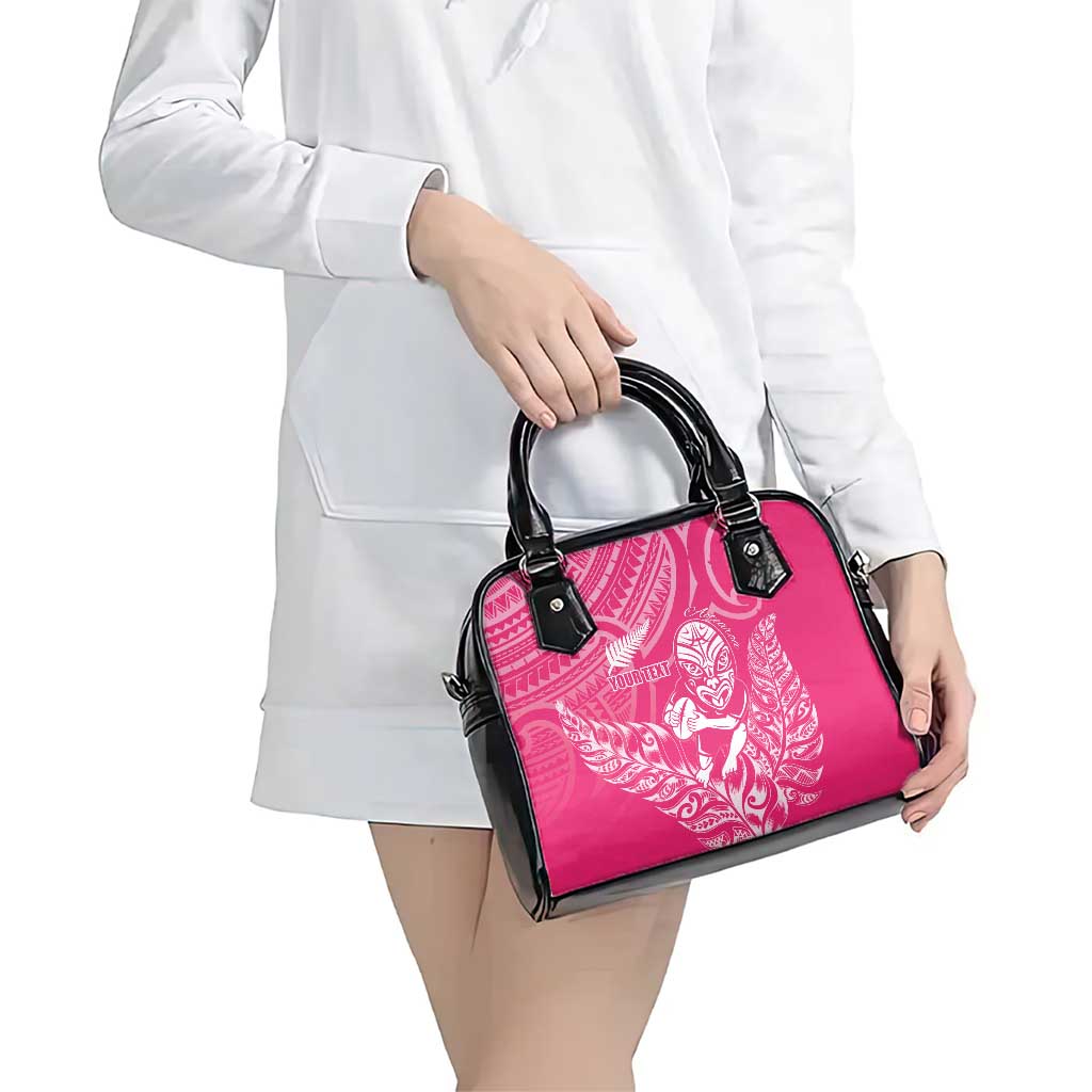 New Zealand Silver Fern Rugby Custom Shoulder Handbag Maori Tiki Pink Version