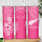 New Zealand Silver Fern Rugby Custom Skinny Tumbler Maori Tiki Pink Version