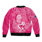 New Zealand Silver Fern Rugby Custom Sleeve Zip Bomber Jacket Maori Tiki Pink Version
