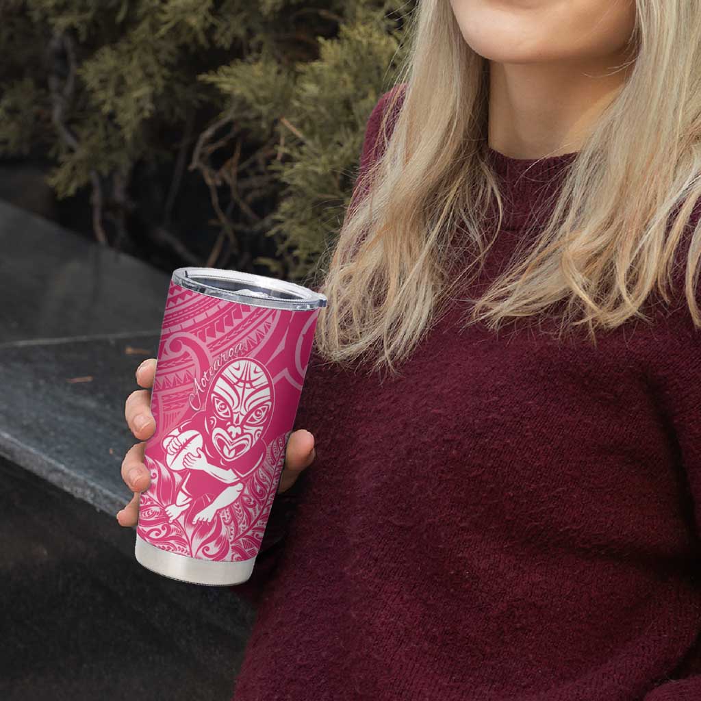 New Zealand Silver Fern Rugby Custom Tumbler Cup Maori Tiki Pink Version
