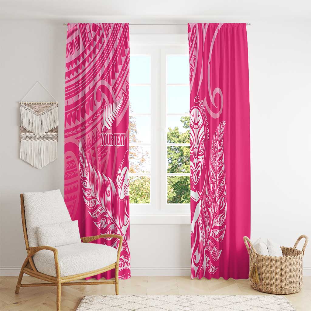 New Zealand Silver Fern Rugby Custom Window Curtain Maori Tiki Pink Version