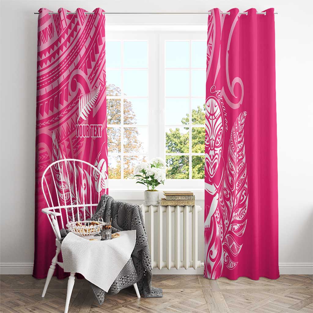 New Zealand Silver Fern Rugby Custom Window Curtain Maori Tiki Pink Version