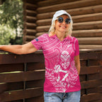 New Zealand Silver Fern Rugby Custom Women Polo Shirt Maori Tiki Pink Version