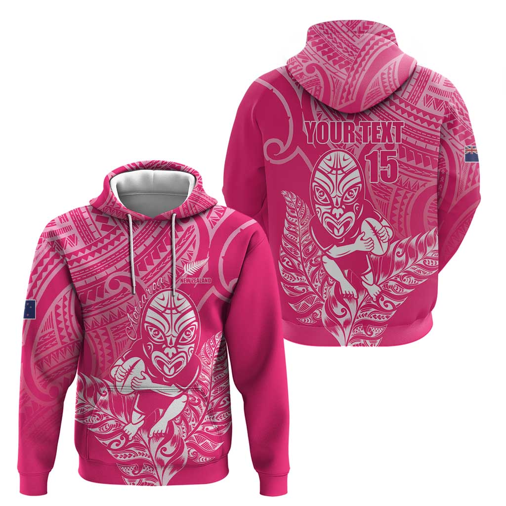 New Zealand Silver Fern Rugby Custom Zip Hoodie Maori Tiki Pink Version