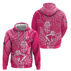 New Zealand Silver Fern Rugby Custom Zip Hoodie Maori Tiki Pink Version