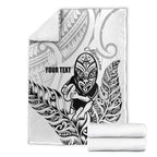 New Zealand Silver Fern Rugby Custom Blanket Maori Tiki White Version