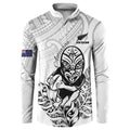 New Zealand Silver Fern Rugby Custom Button Sweatshirt Maori Tiki White Version