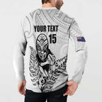 New Zealand Silver Fern Rugby Custom Button Sweatshirt Maori Tiki White Version