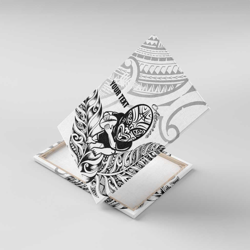 New Zealand Silver Fern Rugby Custom Canvas Wall Art Maori Tiki White Version
