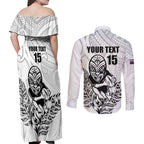 New Zealand Silver Fern Rugby Custom Couples Matching Off Shoulder Maxi Dress and Long Sleeve Button Shirt Maori Tiki White Version