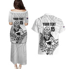 New Zealand Silver Fern Rugby Custom Couples Matching Puletasi and Hawaiian Shirt Maori Tiki White Version