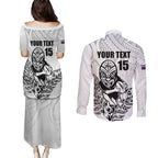 New Zealand Silver Fern Rugby Custom Couples Matching Puletasi and Long Sleeve Button Shirt Maori Tiki White Version