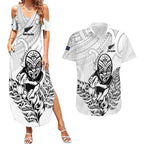 New Zealand Silver Fern Rugby Custom Couples Matching Summer Maxi Dress and Hawaiian Shirt Maori Tiki White Version