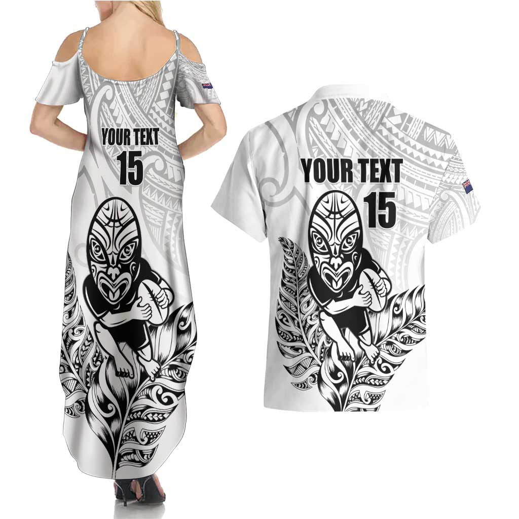 New Zealand Silver Fern Rugby Custom Couples Matching Summer Maxi Dress and Hawaiian Shirt Maori Tiki White Version