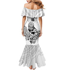 New Zealand Silver Fern Rugby Custom Family Matching Mermaid Dress and Hawaiian Shirt Maori Tiki White Version