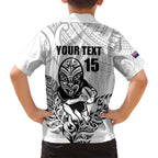 New Zealand Silver Fern Rugby Custom Family Matching Off Shoulder Short Dress and Hawaiian Shirt Maori Tiki White Version